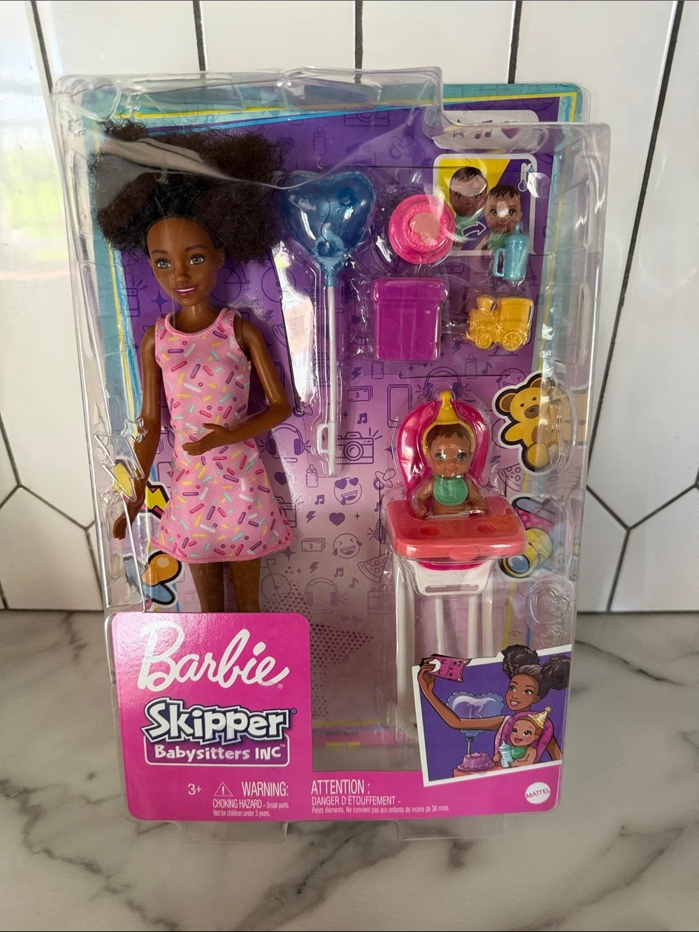 NIP Barbie Skipper Babysitters Inc. Birthday Playset with Brown Doll